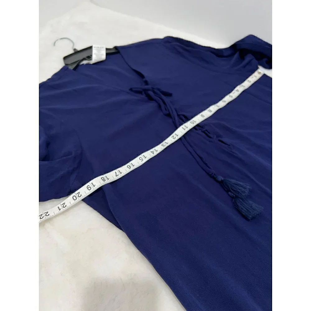 New La Blanca Size L V-Neck Cover-Up Tunic Dress Pockets tassel trim Navy Blue